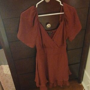 New As U Wish Red Maroon Puff Sleeve Dress Size M(juniors)